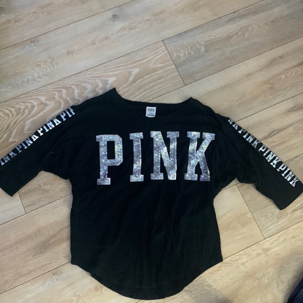 Black bling sequins 3/4 sleeve top